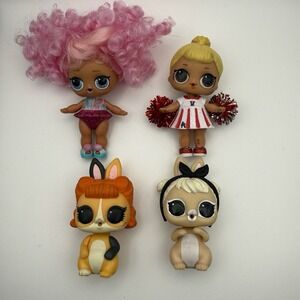 LOL Surprise dolls & Animals Lot of 4 with accessories. - Cheer Pink Hair Bow